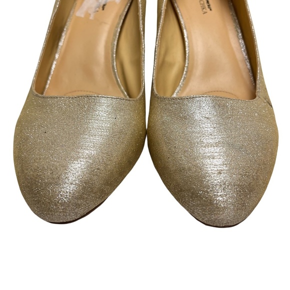 BADGLEY MISCHKA AMERICAN GLAMOUR Champagne Golden Chunky High Heels Shoes sz 12 - Picture 2 of 16